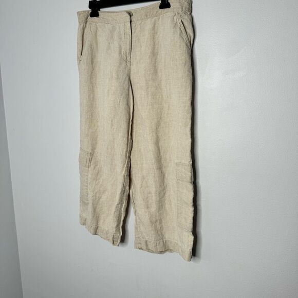 Eileen Fisher cream wide leg linen pants size medium - Picture 2 of 4